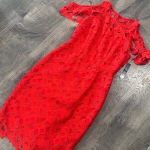 Tahari Scarlet Lace Midi Dress